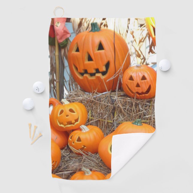 Pumpkin halloween jack o lantern orange pumpkins golf towel (InSitu)