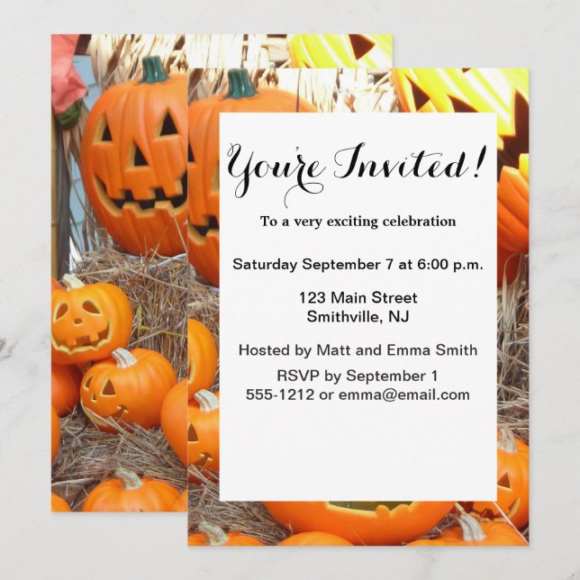 Pumpkin halloween jack o lantern orange pumpkins invitation (Front/Back)