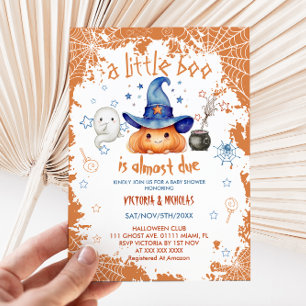 Pumpkin Halloween Little Boo Baby Shower Invitation