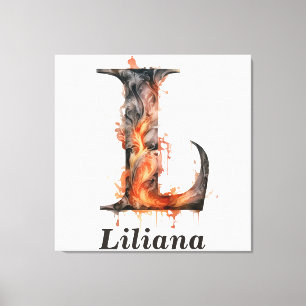 Pumpkin Halloween Name Letter L Floral Monogram Canvas Print