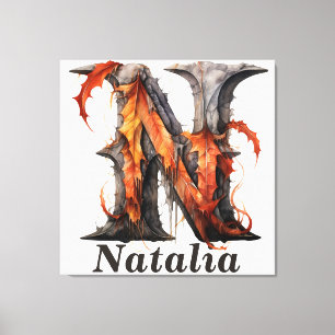 Pumpkin Halloween Name Letter N Floral Monogram Canvas Print