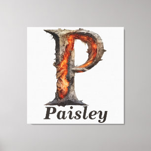 Pumpkin Halloween Name Letter P Floral Monogram Canvas Print