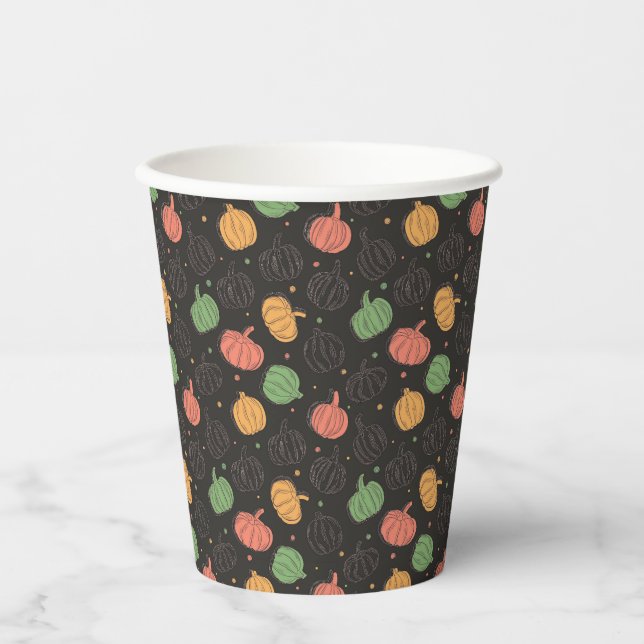 Pumpkin Halloween orange  green black pattern Paper Cups (Front)