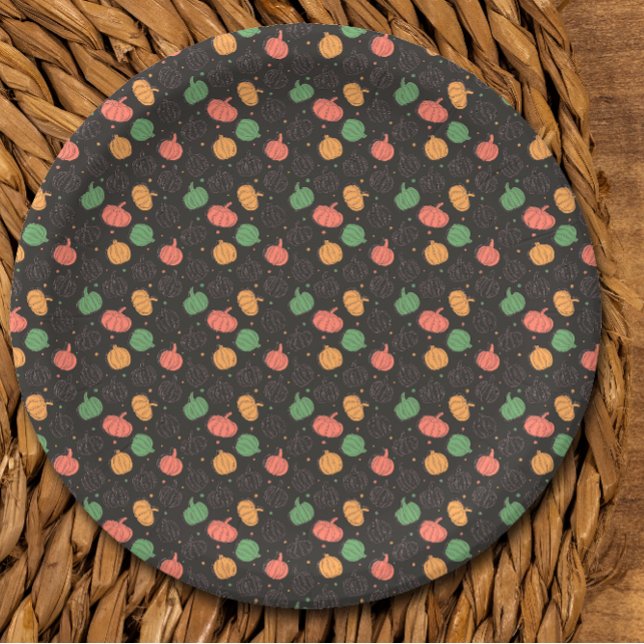 Pumpkin Halloween orange  green black pattern Paper Plate (Creator Uploaded)