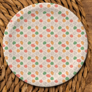 Pumpkin Halloween orange  green white pattern Paper Plate