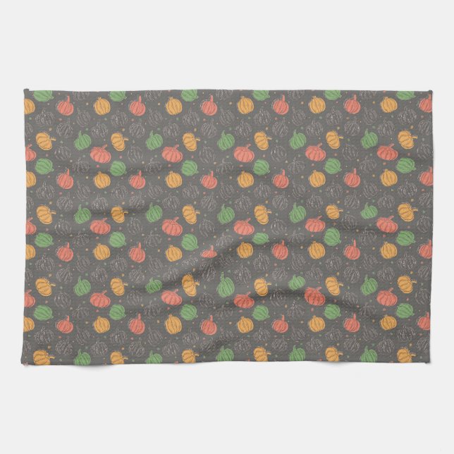 Pumpkin Halloween orange yellow green grey Tea Towel (Horizontal)