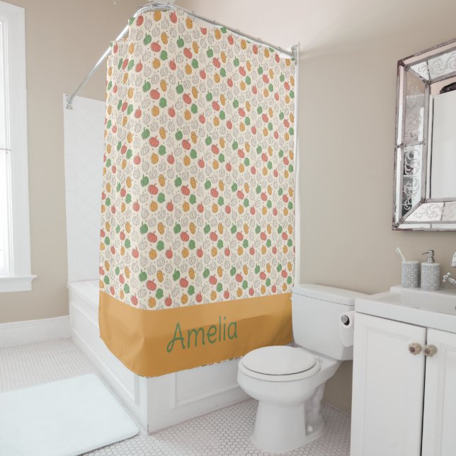 Pumpkin Halloween orange yellow green Shower Curtain (In Situ)