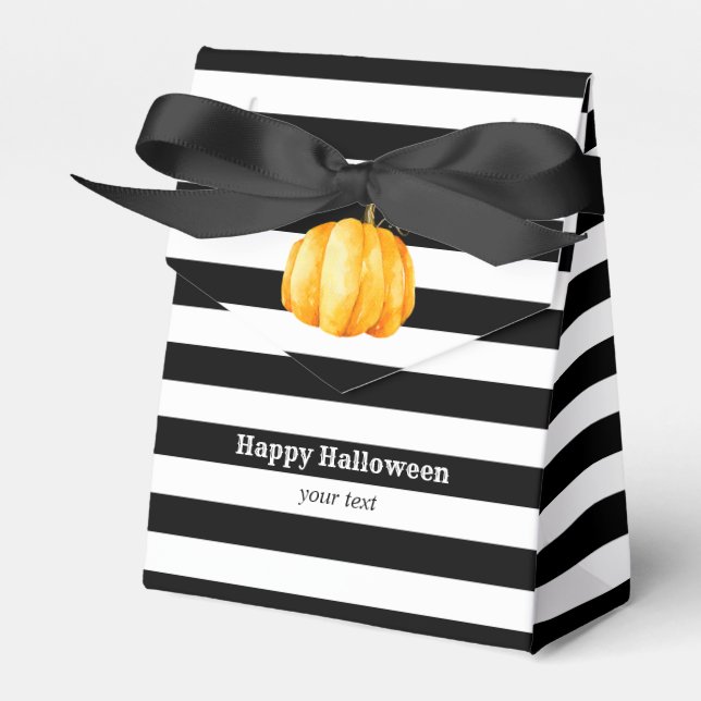 Pumpkin. Halloween party. Black and white striped Favour Box (Front Side)