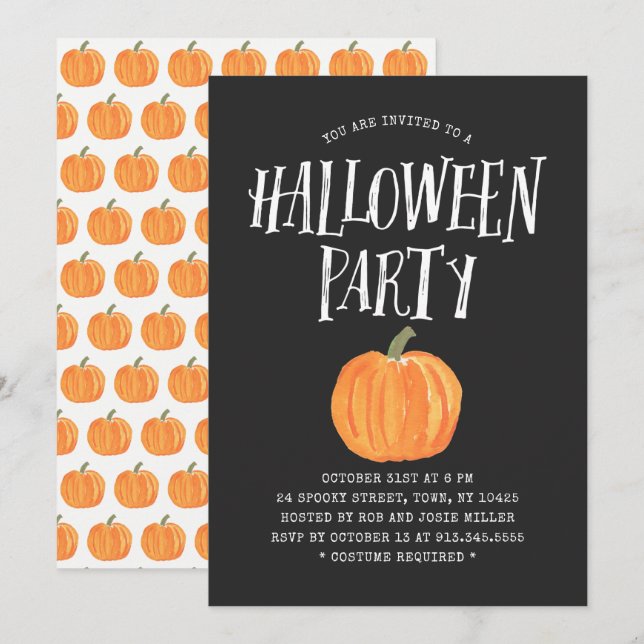 Pumpkin Halloween Party Invitation Black (Front/Back)