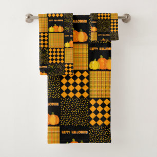 Pumpkin Halloween Patchwork Pattern Bath Towel Set