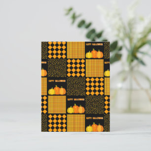 Pumpkin Halloween Patchwork Pattern Postcard