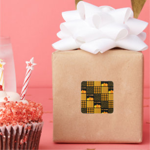 Pumpkin Halloween Patchwork Pattern Square Sticker