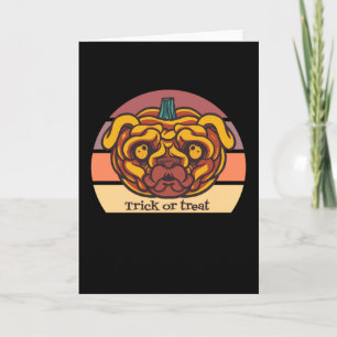 Pumpkin Halloween Retro Pug Card