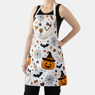 Pumpkin Halloween Seamless Pattern Cute Ghosts & Apron
