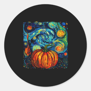 Pumpkin Halloween Starry Night Van Gogh Thanksgivi Classic Round Sticker