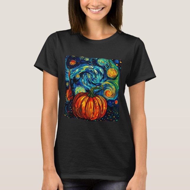 Pumpkin Halloween Starry Night Van Gogh Thanksgivi T-Shirt (Front)
