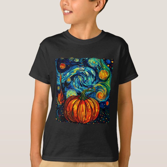 Pumpkin Halloween Starry Night Van Gogh Thanksgivi T-Shirt (Front)