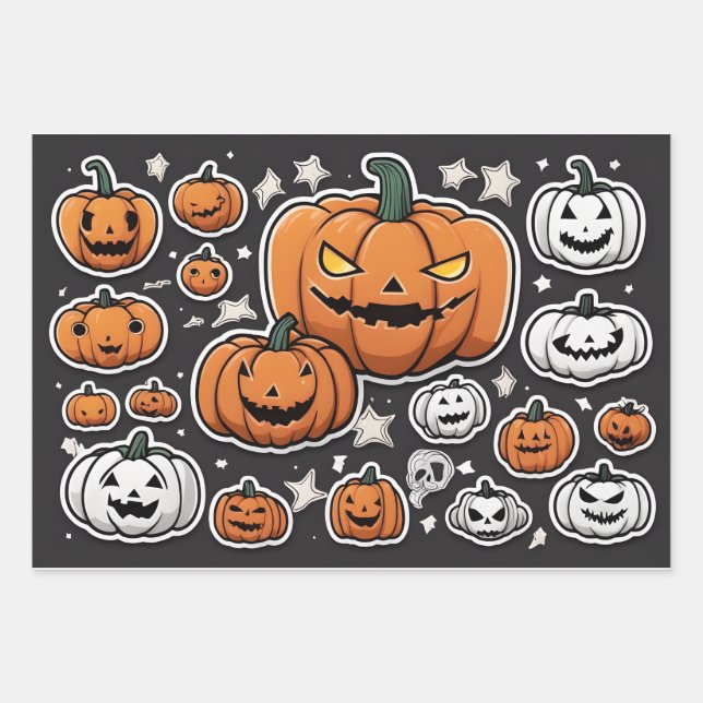 Pumpkin halloween wrapping paper sheet (Front)