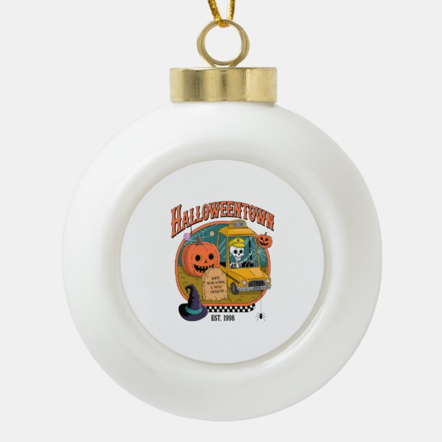 Pumpkin Halloweentown University Ceramic Ball Christmas Ornament (Front)