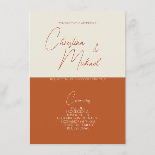 Pumpkin • Handwritten Script Wedding Program Enclosure Card (Front)
