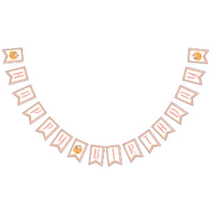 Pumpkin Happy Birthday Banner Girl - Pink Dots