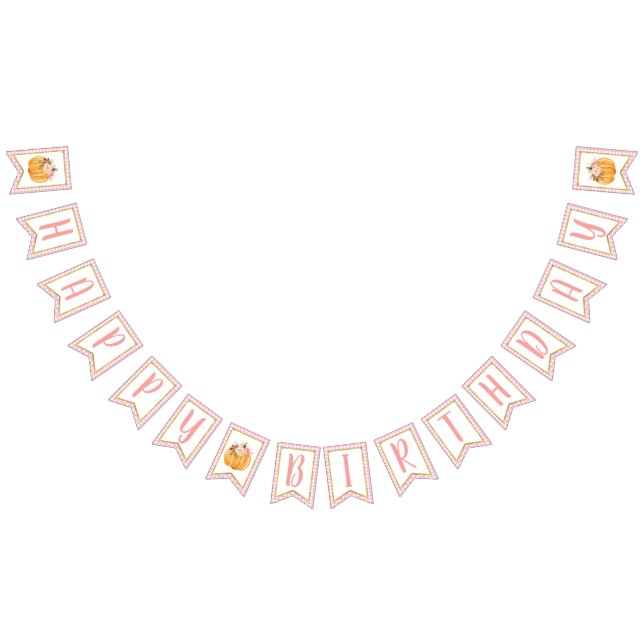 Pumpkin Happy Birthday Banner Girl - Pink Plaid (All)