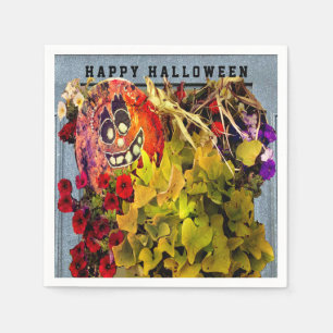 Pumpkin happy face & flowers napkin