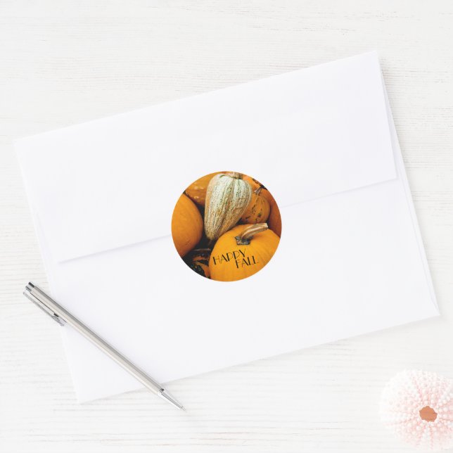 Pumpkin-Happy Fall Classic Round Sticker (Envelope)