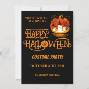 Pumpkin Happy Halloween Costume Party Black Orange Invitation