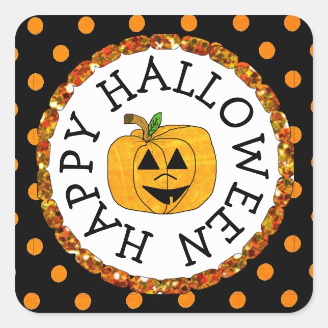 Pumpkin Happy Halloween square Stickers (Front)