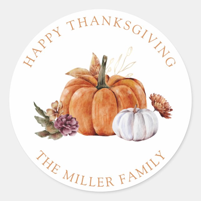 Pumpkin Happy Thanksgiving Sticker (Front)