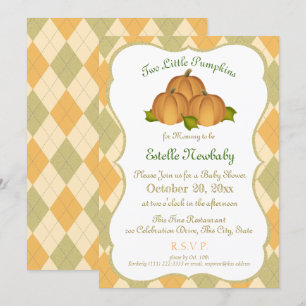 Pumpkin Harlequin Gold Twins Baby Shower Invitation