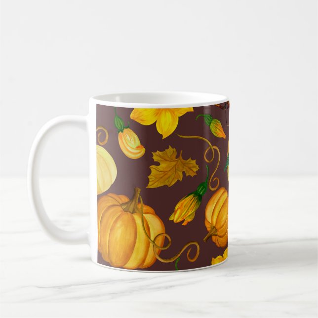 Pumpkin Harvest Autumn Watercolor Pattern Coffee Mug (Left)