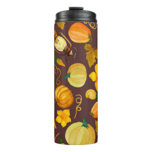 Pumpkin Harvest Autumn Watercolor Pattern Thermal Tumbler