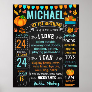 Pumpkin Harvest blue truck Birthday sign