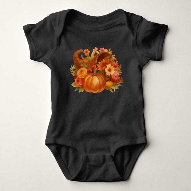 Pumpkin Harvest Cornucopia  Baby Bodysuit (Front)