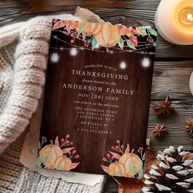 Pumpkin Harvest Fall String Lights Thanksgiving Invitation (Creator Uploaded)