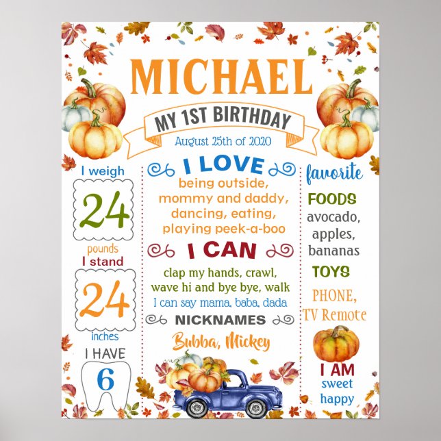 Pumpkin Harvest Halloween Birthday milestone Poster (Front)