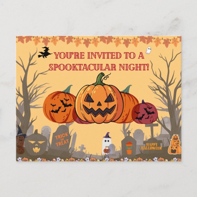 Pumpkin Harvest Halloween Party Invitation | Autum Postcard (Front)