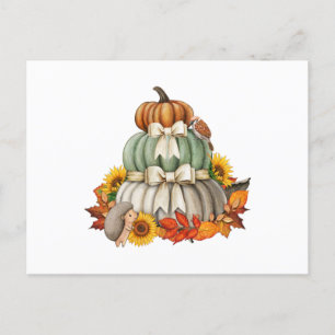 Pumpkin Harvest, Hedgehog and Bird Cute Nature  Postcard