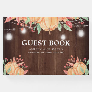 Pumpkin Harvest Watercolor Autumn Lights Wedding Guest Book