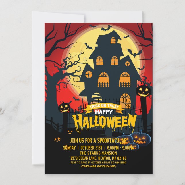 Pumpkin Haunted House Spooktacular Halloween Party Invitation (Front)
