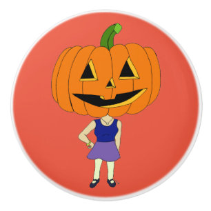 pumpkin head chibi girl ceramic knob