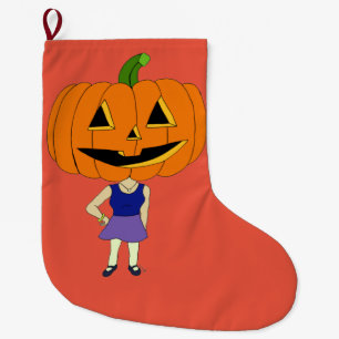 pumpkin head chibi girl large christmas stocking