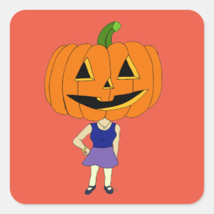 pumpkin head chibi girl square sticker