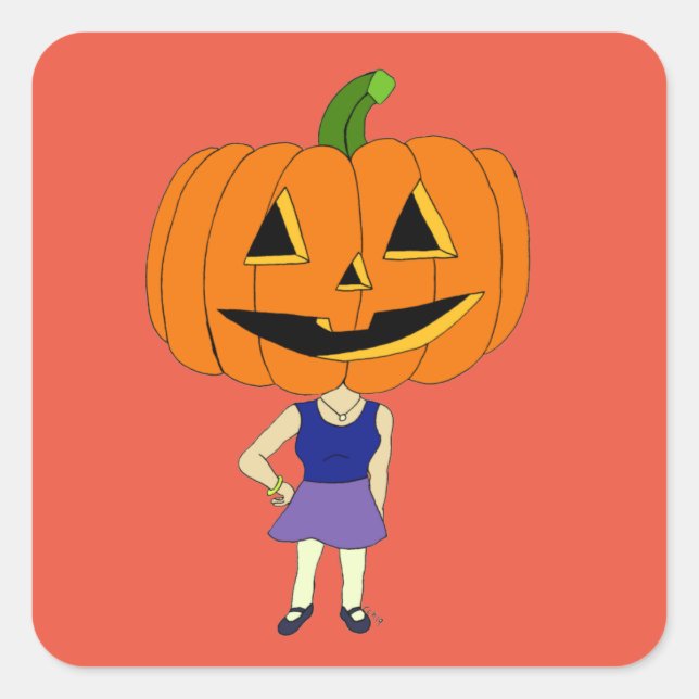 pumpkin head chibi girl   square sticker (Front)