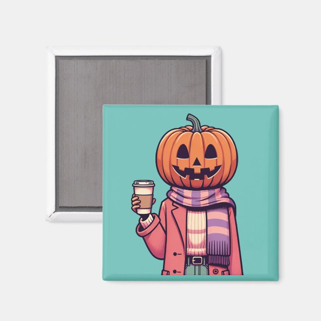 Pumpkin Head Coffee Fall Season Magnet (Front/Back)