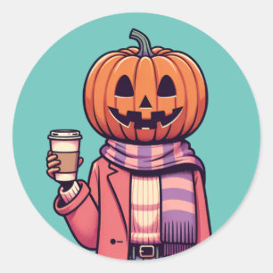 Pumpkin Head Coffee Fall Season Shirt Classic Round Sticker
