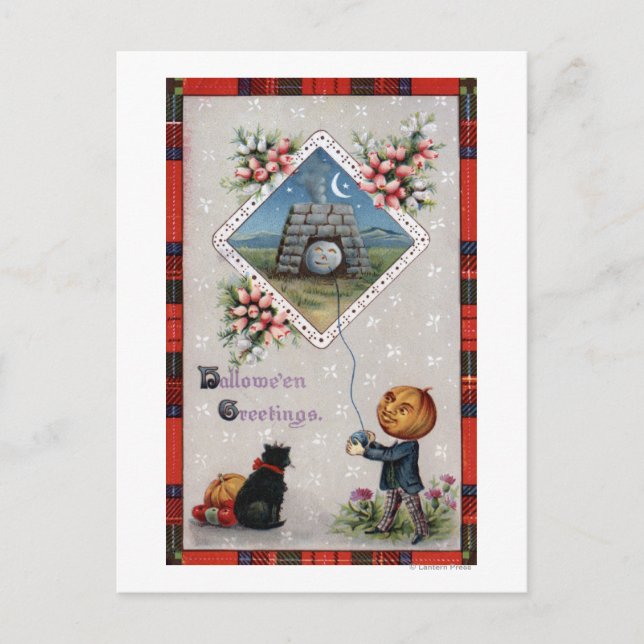 Pumpkin Head Flying a Kite in a Chimney Postcard (Front)