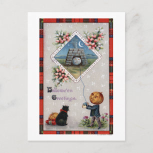 Pumpkin Head Flying a Kite in a Chimney Postcard